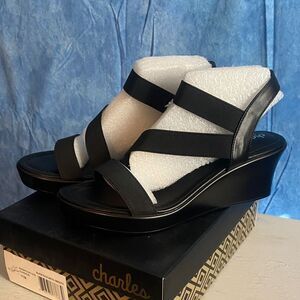 Charlies Elegant Black Wedge Sandals sz 11m, SL2-138s021